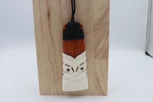 Bone And Paua Jewellery: Bone Toki Pendant with Tiki face BT010