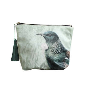Cosmetic Bags: Hushed Green Tui Velvet Cosmetic Bag