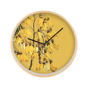 Vintage Botanical Kowhai Wooden Frame Clock