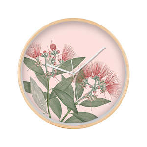 Vintage Botanical Pohutukawa Wooden Frame Clock