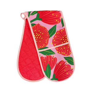 Pohutukawa: Bright Botanical Pink Pohutukawa Double Oven Glove