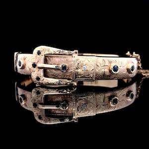 Bracelets: 10k Solid Gold Sapphire & Diamond Buckle Bracelet