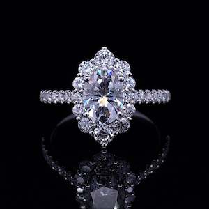 Diamond Oval Halo with Accented Shank