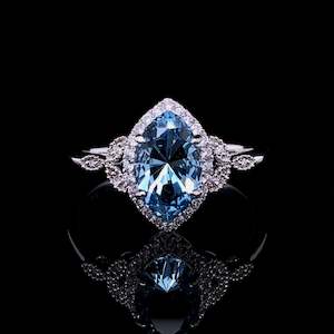 Valentines Sale 1: Aquamarine Vintage Diamond Ring