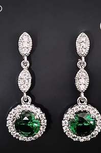 Valentines Sale 1: Emerald Vintage Cluster Drop Earrings