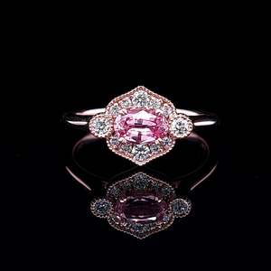 Coloured Gem Rings: SALE - One of a Kind 14K Rose Gold Intense Peach Sapphire & Diamond Custom Ring