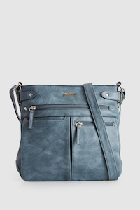 Blue Handbags: Multi Pocket Crossbody Bag