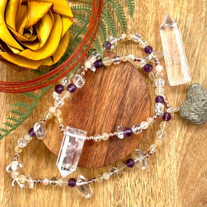 Clear Quartz, Citrine & Amethyst Crystal Mala Strength Within