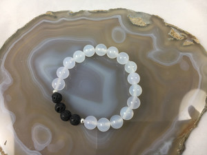 Products: White Jade and Lava Stone Crystal Stretch Bracelet Strength Within