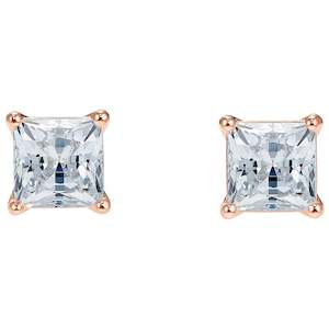 Sale: ATTRACT SQUARE PIERCED EARRINGS, WHITE, ROSE-GOLD TONE PLATED