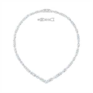 Necklace: TENNIS DELUXE MIXED V NECKLACE, WHITE, RHODIUM PLATED