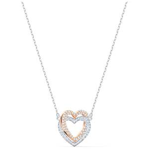 Necklace: INFINITY DOUBLE HEART NECKLACE, WHITE, MIXED METAL FINISH