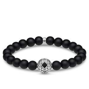 Bracelet: BLACK OBSIDIAN ACANTHUS BEAD BRACELET