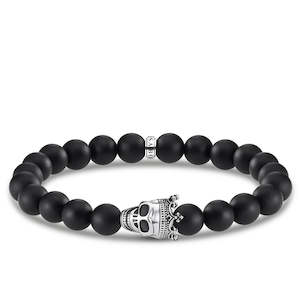 Bracelet: CROWN SKULL KING BLACK OBSIDIAN BRACELET