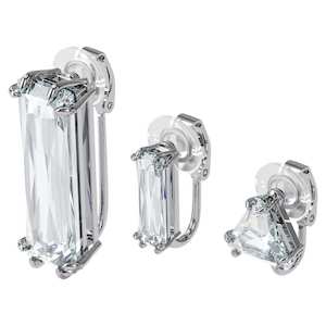 Sale: MESMERA CLIP EARRING, SINGLE, SET, BAGUETTE CUT CRYSTAL, WHITE, RHODIUM PLATED