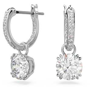 Earring: STILLA DROP EARRINGS - WHITE, RHODIUM