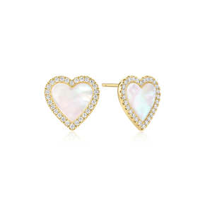 GLIMMER MOTHER OF PEARL HALO HEART EARRINGS