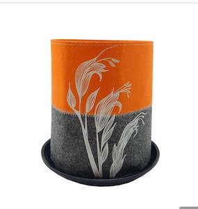 Home Decor: Jo Luping Design - Harakeke Flower White On Orange / Grey - Ecofelt Growbag