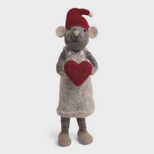 Small Grey Girl Mouse with Heart 14cm