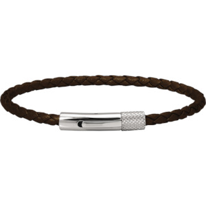 Mens Jewellery: DRIVER: 28MM STEEL BRACELET, 3.5MM BROWN BRADIED LEATHER STRAP. 20.5CM ONE SIZE