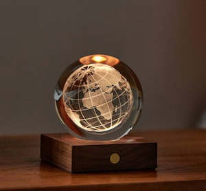 Gingko - Walnut World Globe - 3D Laser Engraved LED Light