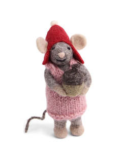 Small Grey Girl Mouse with Acorn 14cm