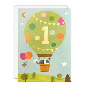 James Ellis - Age 1 Balloons Acorns - 1st Birthday Card