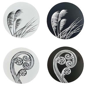Jo Luping Design - Black and Ivory Set of 4 - Round Coasters