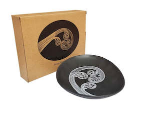 Jo Lupin: Jo Luping Design - Ponga Frond 2 White On Charcoal - 24cm Porcelain Bowl