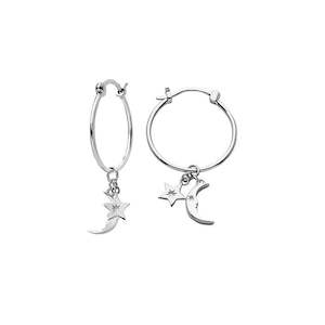 KW Moon & Star charm Hoop Earrings