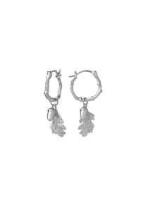 KW ACORN AND LEAF MINI HOOP EARRINGS SILVER