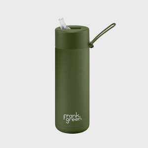 20oz Stainless Steel Ceramic Reusable Bottle Khaki with Flip Straw Lid