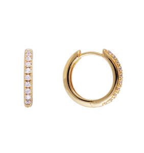 Earrings 1: F- Pave Midi Hoops - White