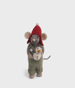 Grey Boy Mouse with Snowman 14cm