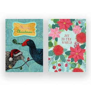 Wolfkamp & Stone - Pukeko Kiwi & Wreath Tree 8 Pkt - Christmas notecard