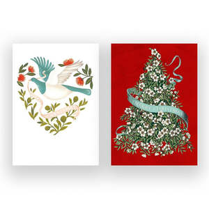 Wolfkamp Stone: Wolfkamp & Stone - Kereru & Manuka Tree 8 Pkt - Christmas Notecard