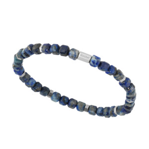BOREAL: Bracelet with 5,5mm Lapis Lazuli Beads and Satined steel. Elastic Bracelet