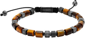 Bracelets 1: NIRVANA: Bracelet, 6mm Vintage steel and tiger eyes beads with nylon. Adjustable
