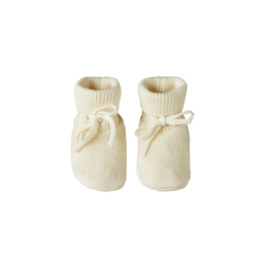 Merino Knit Drawstring Booties - Natural 3-6M