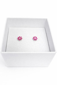 Earrings 1: FV Petite Silver Earrings - Pink Enamel Daisy