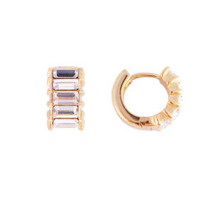 White Crystal Baguette Huggies (Gold)