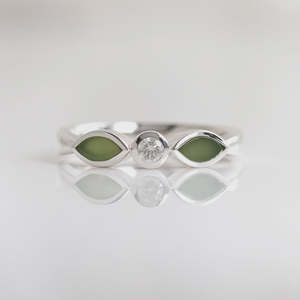 Pounamu and Cubic Zirconia Blossom ring in Sterling Silver - Small (Size O~P)
