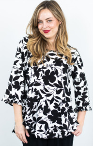 Tops: Frill hem top Black & white