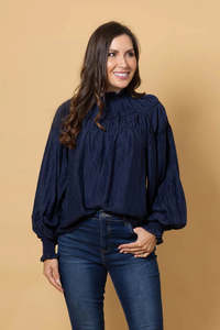 Tops: Charlo | Jontee Long Sleeve Blouse Navy