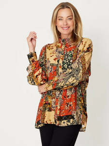 Cordelia St | Patchwok Shirt- Rust (plus size)