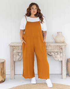 Jumpsuits: Rayon Overalls Tan