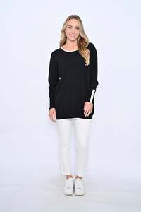 Cali & Co | Contrast Button Knit Jumper -Black / White