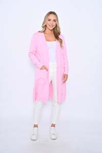 Jumpers Cardis: Cali & Co | Long Knit Cardigan - Baby Pink
