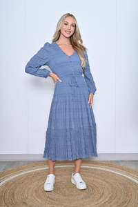 Cali Co: Cali & Co | Textured Midi Dress - Denim