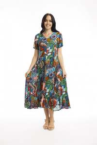 Orientique: Orientique | Cape Verde Short Sleeve Godet Dresss